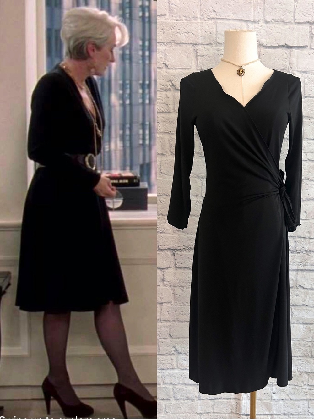 Studio M Little Black Dress LBD Wrap Wavy Neckline Stretch Office Career Classic